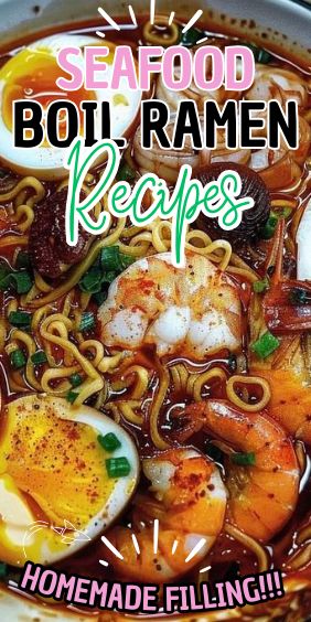 Seafood Boil Ramen Shrimp Sausage Boil Ramen, Shrimp And Sausage Seafood Boil, Crab Boil Noodles, Seafood Boil With Noodles, Shrimp And Chicken Ramen Recipes, Ramen Egg Boil, Ramen Crab Boil, Shrimp Boil Ramen, Ramen Seafood Boil Recipe