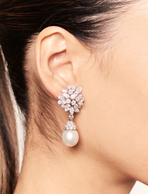 Diamonds And Pearls Jewelry, Diamond Studs With Drops, Diamond And Pearl Jewelry, Diamond Earrings With Pearl Drops, Pearl With Diamond Earrings, Van Cleef Earrings, Diamond And Pearl Earrings, Diamond Pearl Earrings, Solitaire Ring Designs