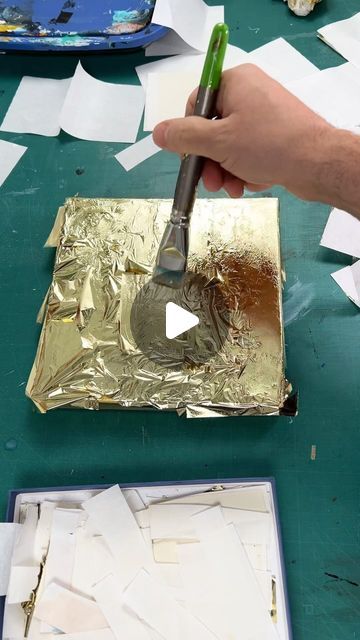 Gold Leaf Flower Art, How To Gold Leaf, Golden Foil Painting, How To Apply Gold Leaf, How To Use Gold Leaf Sheets, Gold Paper Painting, Gold Leaf Art Ideas, Gold Leaf Texture, Gold Foil Diy