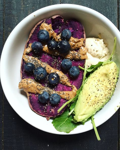 Purple Sweet Potato Bowls by Ambitious Kitchen Sweet Potato Breakfast Recipes, Potato Bowls, Easy Black Bean Soup, Clean Eating Inspiration, Maple Almond Butter, Potato Breakfast Recipes, Sweet Potato Bowls, Potato Breakfast, Purple Sweet Potato