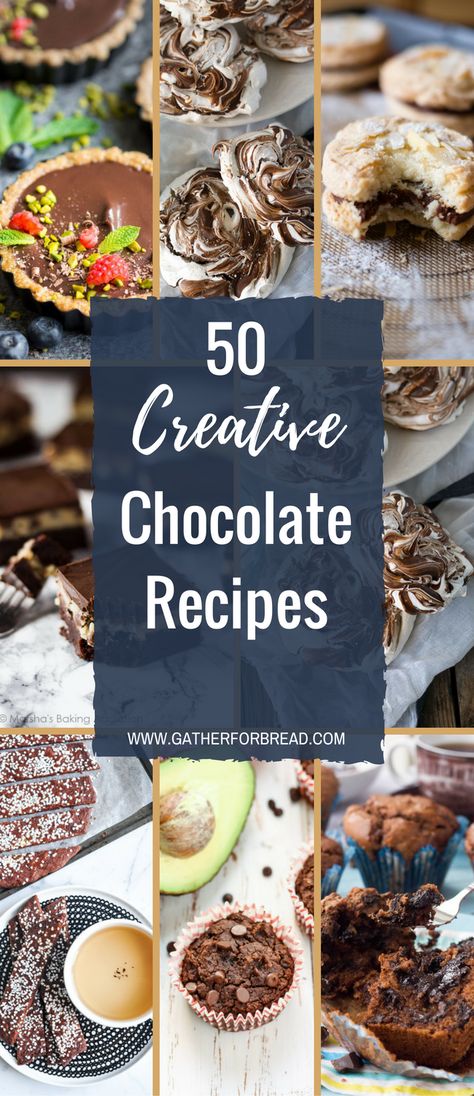 50 Creative Chocolate Recipes - Round up of delicious chocolate recipes. From healthy treats to sweet desserts. Give something new a try. Recipes For Desserts, Creative Chocolate, Chocolate Goodies, Healthy Chocolate Recipes, Hog Heaven, Chocolate Dishes, Chocolate Heaven, Cook Books, Sweet Recipes Desserts