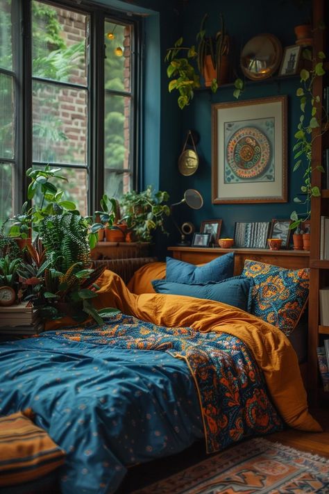 Vintage Dorm Room Aesthetic, Vintage Cozy Room Ideas Aesthetic, Happy Bedroom Ideas, Funky Room Ideas, Cozy Maximalism Bedroom, Box Room Ideas, Aesthetic Dorm Room Ideas, Box Room Bedroom Ideas, Vibrant Bedroom