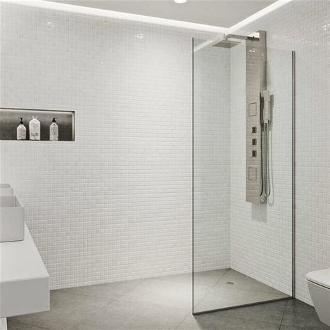 Simplicity reigns supreme with the VIGO Zenith 34 x 74 Frameless Fixed Glass Shower Screen. Deceptively remarkable, the Zenith is durably constructed from 3/8" ANSI Z97.1 and 16 CFR 1201-certified clear tempered glass. The screen resists dangerous breakage and shards, making it incredibly safe. With a 7-layer coated stainless steel finish on the hardware and full length clear seal strips to prevent water from leaking into the bathroom, the Zenith is as functional as it is beautiful.DIMENSIONS: S Steel Shower Door, Frameless Shower Screen, Glass Shower Screen, Chrome Shower Door, Modern Spa, Frameless Sliding Shower Doors, Walk In Shower Designs, Frameless Shower Doors, Sliding Shower Door