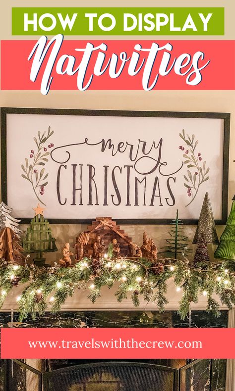 Nativity Christmas Decor Ideas, Where To Display Nativity Set, How To Display A Nativity Scene, Nativity Scene Mantle Display, Rustic Nativity Scene Display, Mantel Nativity Scene Display, Nativity Displays Ideas, Nativity Displays In Home, Indoor Nativity Display Ideas