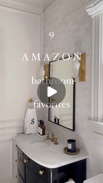 Christina Serrano on Instagram: "Comment BATHROOM for the 9 bathroom items we love! ⬅️ These items are in our guest bathroom; used primarily by guests staying over.

You will love these!
➡️ framed mirror on sale and high-quality
➡️ extra long shower curtain
➡️ marble look-alike fluted tissue box
➡️ monogrammed hand towel
➡️ hair drain catcher
➡️ Capri Blue Volcano hand soap
➡️Pretty soap dispenser set in multiple colors
➡️ Candle for both men and women
➡️ motion sensor trashcan" Idea For Bathroom Decorating, Guest Bathroom Ideas Elegant, Bathroom Soap Dispenser Ideas, Cozy Bathroom Ideas, Small Guest Bathroom Ideas, Capri Blue Volcano, Blue Volcano, Long Shower Curtain, Glamorous Bathroom Decor