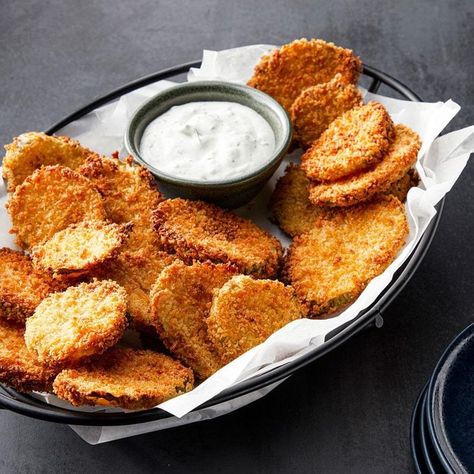 100 Appetizer Recipes That Will Please Any Crowd Fried Pickles Recipe Air Fryer, Air Fried Pickles Recipe, Air Fryer Pickle Chips, Pickle Fries, Air Fryer Fried Pickles, Vegetables Ideas, Deep Fried Pickles, Fried Pickles Recipe, Dill Pickle Slices