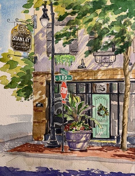 Watercolor Scenery Painting, Landscape Design Drawings, Artwork Watercolor, Watercolor Architecture, Small Canvas Paintings, Charcoal Drawings, Ink And Watercolor, Architecture Drawing Art, Watercolor Art Lessons