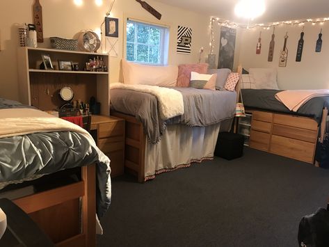 “3-Man” at Purdue Tri Delta 3 Person Dorm Room Ideas, 3 Person Dorm Room, 3 Person Dorm Room Layout, 3 Person Dorm, Triple Dorm, Dream Couch, Dorm Layout, Dorm Room Layouts, 3 Man