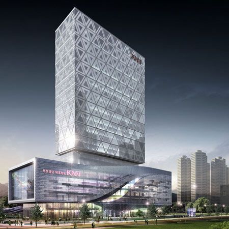 KNN Media Center by DRDS 2009 in Busan, South Korea Mall Facade, Master Thesis, Korea News, Busan South Korea, New Architecture, Mall Design, Mix Use Building, Skyscraper Architecture, Architecture Concept Drawings