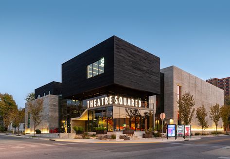 New theater uses sustainable materials and modern design | Woodworking Network Entertainment Building Architecture, Theater Facade Architecture, Movie Theater Design Architecture, Movie Theater Exterior Design, Entertainment Building Design, Movie Theater Architecture, Theater Design Architecture, Theater Facade, Theater Exterior