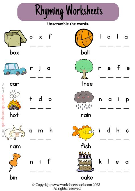 16 Free Rhyming Words Worksheets PDF for Kids - worksheetspack Rhyming Worksheets Kindergarten Free, Rhyming Words Worksheets Kindergarten, Rhyming Words List, Worksheets For Kindergarten English, Rhyming Words Activities, Rhyming Words Worksheets, Rhyming Worksheet, Printable Worksheets For Kindergarten, Cursive Worksheets