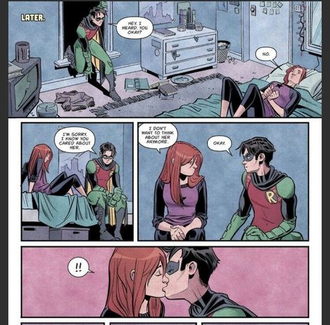 Awkward Kiss, Nightwing And Batgirl, Batgirl And Robin, Dc Batgirl, Batgirl Art, Nightwing And Starfire, Robin Comics, Design Humor, Batman Arkham Origins