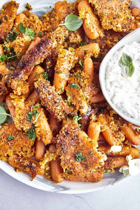 Parmesan Oven Roasted Carrots Recipe Parmesan Crusted Carrots Roasted, Smashed Carrots With Parmesan, Roasted Winter Vegetables, Oven Roasted Carrots, Roasted Baby Carrots, Baby Carrot Recipes, Bacon Ranch Pasta Salad, Veggie Side Dish Recipes, Roasted Carrots Recipe