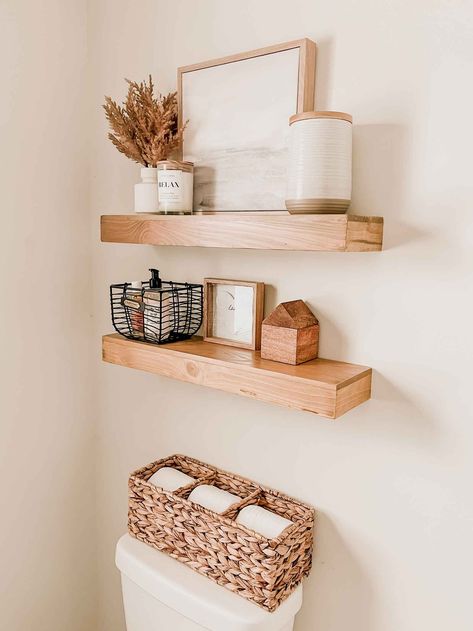 Walmart Plus bathroom decor Restroom Shelf Decor, Above Toilet Shelving, Over Toilet Floating Shelves, Bathroom Shelves Over Toilet Decor Ideas, Shelving Above Toilet, Above The Toilet Ideas, Above Toilet Ideas, Bathroom Shelf Decor Over Toilet, Above Toilet Shelves