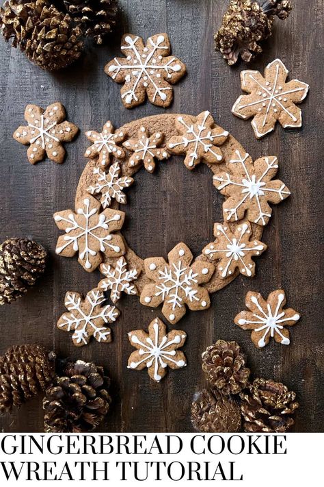 This easy gingerbread Christmas wreath tutorial is perfect for a statement dessert or edible Christmas wreath centerpiece! Gingerbread Cookie Wreath, Gingerbread Christmas Wreath, Christmas Wreath Tutorial, Cookie Wreath, Easy Gingerbread Cookies, Gingerbread Cookie Dough, Easy Gingerbread, Gingerbread Dough, Gingerbread Wreath