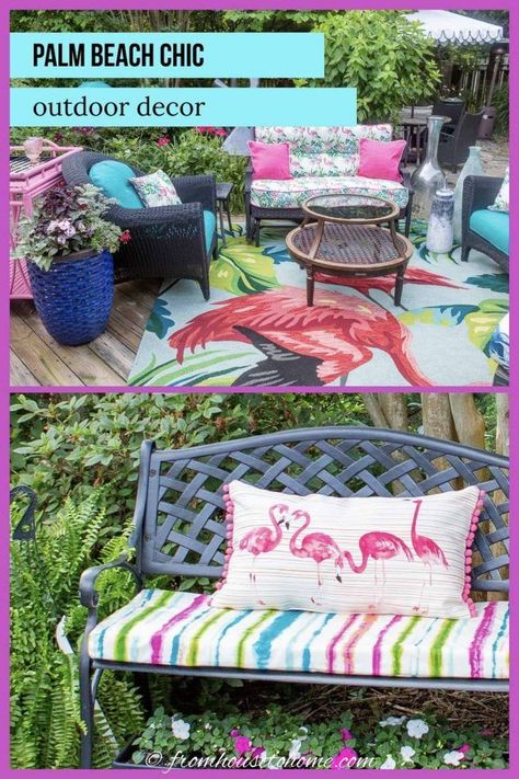 Diy Glam Decor, Flamingo Projects, Outdoor Bar And Grill, Diy Pouf, Beach Chic Decor, Palm Beach Decor, Palm Beach Chic, Patio Decorations, Summer Outdoor Decor