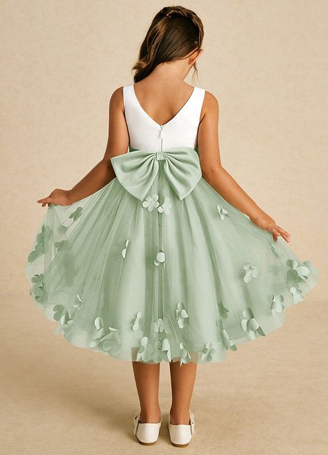 Hi! I've shared my package tracking information with you. Come and check it right now! Sage Flower Girl Dress, Green Flower Girl Dresses, Tea Length Flower Girl Dress, Tea Length Tulle, Dusty Sage, Military Ball Dresses, Special Event Dresses, Lace Bride, White Flower Girl Dresses