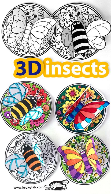 Educational and craft activities for kids and parents 3d Insects, Insect Crafts, Ideas For Easter Decorations, Printables Free, Ideas For Easter, Butterfly Crafts, Kindergarten Art, Insect Art, Art Activities For Kids