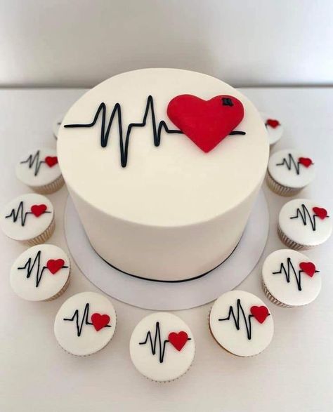 Heart Cake Designs Valentines, Heartiversary Cake, Cupcakes For Husband Birthday, Heartiversary Party, Valentine Cake Designs Simple, Medical Cake, Heart Shape Cake, Tårta Design, Doctor Cake