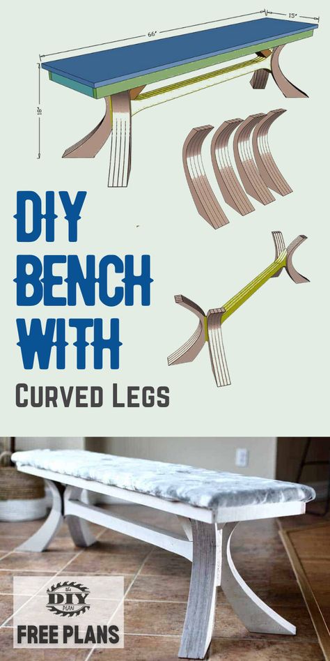 Build your own DIY Bench with Curved Legs. Free plans and how-to step by step instruction with printable PDF. #diy #project #livingroom #decor #farmhouse #diydecor #furniture #woodworking #instructions #freeplans Diy Dining Table Bench, Dining Table Bench, Woodworking Bench Plans, Diy Dining Table, Diy Dining, Top Diy, Table Bench, Bench Plans, Diy Bench