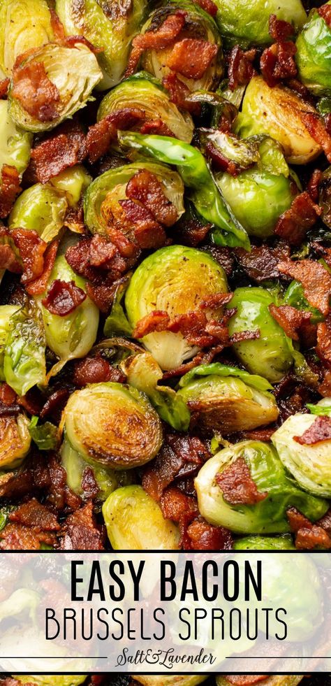 closeup of brussels sprouts with text overlay that reads easy bacon brussels sprouts Brussels Sprouts And Bacon Recipe, Brussels Sprouts Recipe With Bacon, Brussels Sprouts And Bacon, Brussel Sprouts Recipes Easy, Sprouts And Bacon, Cooking Brussel Sprouts, Brussel Sprout Recipes Roasted, Sprouts Recipe, Bacon Recipe