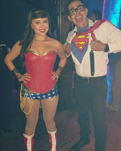 Super hero couples costume Wonder Woman Couple Costume, Superwoman And Superman Costumes Couple, Superman Costume, Superman Wonder Woman Couple Costume, Alternate Superman Costumes, Super Hero Couples, Wonder Woman And Steve Trevor Costume, Superman Costumes, Superman Wonder Woman