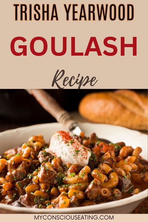 Hearty goulash with pasta Ground Beef Goulash Recipes, Tricia Yearwood Recipes, Trisha Yearwood Recipes, Savory Sides, Goulash Recipe, Olive Recipes, Goulash Recipes, Trisha Yearwood, Tasty Dinner