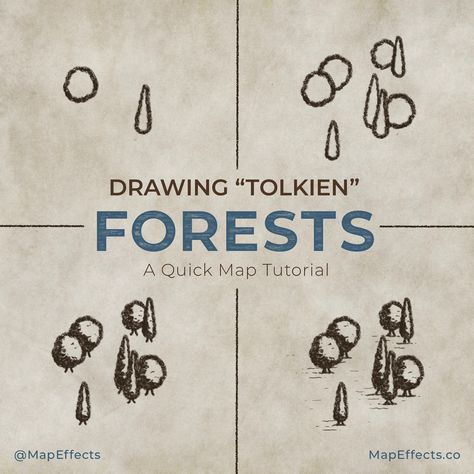 Who doesnt love the classic Middle Earth map from Tolkien’s Lord of the Rings? Here is a quick tutorial on how to draw your own forests in this style on your fantasy map. Be sure to check out all my other map drawing tutorials! #mapeffects #map #fantasy #rpg #cartography #tutorial #howtodraw Draw A Fantasy Map, Tolkien Map, Map Of Middle Earth, Fantasy Map Maker, Map Sketch, Map Drawing, Fantasy Map Making, Map Symbols, Fantasy World Map