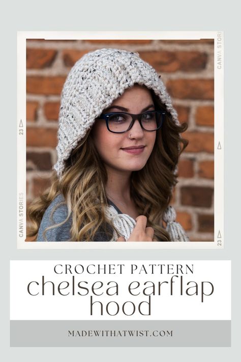 Mysterious and modern or cute and couture, whatever your fashion style is, the Chelsea Earflap Hat is perfect for you! Its loose fit prevents hat-head and the tassel embellishment scream, I've got the style! This pattern whips up in less than an hour and is perfect for both beginner and expert crocheter alike. #crochet #crochetpattern #hat #earflaphat #crochethat #crochetearflap #formen #forwomen #forkids Earflap Hat Crochet Pattern, Hair Solution, Crochet Bloggers, Crochet Hood, Crochet Winter Hats, Hood Hat, Simply Crochet, Flap Hat, Earflap Hat