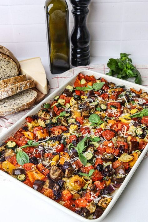 The Best Ratatouille Recipe | Baked Bree Roasted Vegetable Ratatouille, Oven Roasted Ratatouille Recipe, Vegetarian Tray Bakes, Sheet Pan Ratatouille, Roasted Ratatouille Recipe, Everyday Veggies, Best Ratatouille Recipe, Ratatouille Recipes, Baked Ratatouille Recipe