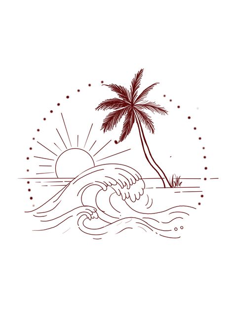 Palm And Wave Tattoo, Hawaiian Collar Bone Tattoo, Palm Tree Design Tattoo, Simple Florida Tattoo, Simple Tropical Tattoo, Minimalistic Beach Tattoo, Palm Tree Beach Tattoos, Beach Line Tattoo, Matching Beach Tattoo