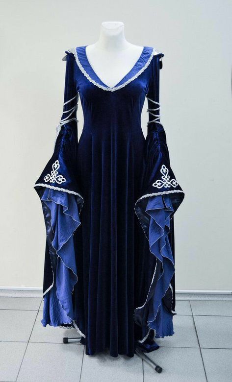 Blue Elven Dress, Midnight Blue Velvet Dress, Ren Faire Dress, Elven Costume, Elven Wedding Dress, Elven Wedding, Gaun Abad Pertengahan, Elven Dress, Velvet Corset