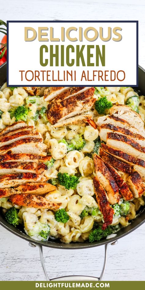 Delicious Chicken Tortellini Alfredo is made with a simple homemade alfredo sauce recipe, this dinner comes together from start to finish in 20 minutes or less. This recipe includes pan-seared chicken breasts, which are a great addition for extra protein. It also includes steamed broccoli for the perfect amount of green and added veggies. This one-pan dinner solution is perfect for any night of the week. Easy Tortellini Alfredo, Chicken Tortellini Alfredo, Homemade Alfredo Sauce Recipe, Easy Tortellini, Tortellini Alfredo, Alfredo Sauce Recipe Homemade, Quick Pasta Recipes, Chicken Tortellini, Italian Chopped Salad