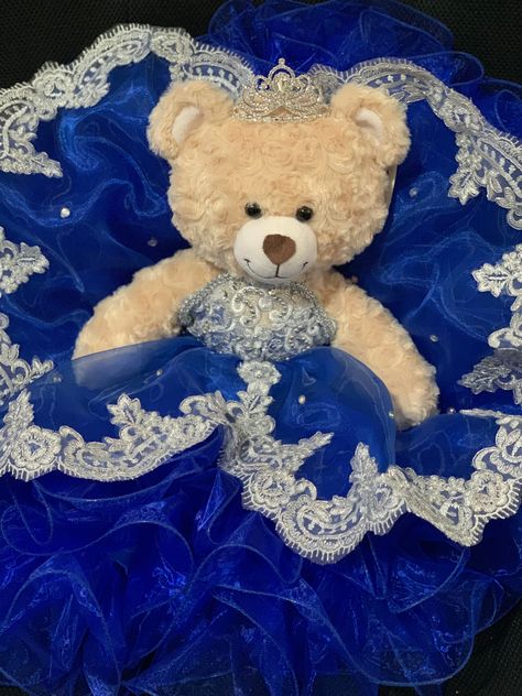 Quinseñeras Ideas Royal Blue, Qinsenara Dresses Blue, Royal Blue Quinceanera Dresses For Damas, Quince Bear Royal Blue, Charro Quinceanera Theme Blue, Royal Blue Quinceanera Teddy Bear, Quincenera Dresses Royal Blue, Royal Blue Quince Doll, Blue Quinceanera Flowers