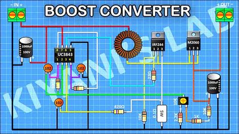 How to Make DC-to-DC Boost Converter using UC3843 Circuit Diagram Dc To Dc Converter Circuit Diagram, Power Supply Design, Dc Circuit, Dc Dc Converter, Power Inverters, Electronic Schematics, Electronic Circuit Projects, Electronics Projects Diy, Audio Amplifier