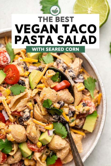 Vegan Taco Pasta, Pasta Salad Easy, Taco Pasta Salad, Vegan Pasta Salad, Avocado Pasta Salad, Vegan Taco, Recipe For Summer, Summertime Recipes, Salad Easy