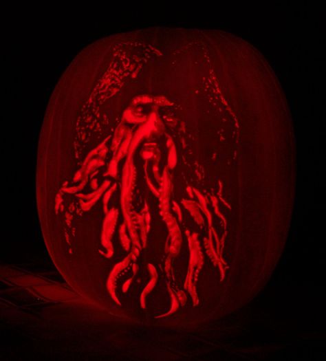 Davey Jones from the Pirates of the Caribbean pumpkin carving Pirates Of The Caribbean Pumpkin Carving, Pirate Template, Pumpkin Pirate, Pumkin Ideas, Davey Jones, Halloween Pirates, Pirate Pumpkin, Eric Jones, The Pirates Of The Caribbean