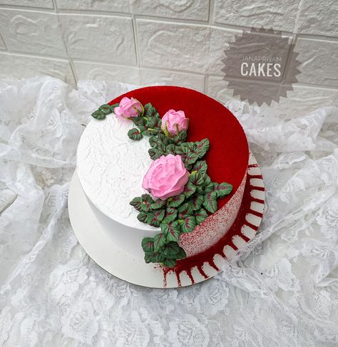 Janapriyam homemade Red Velvet Square Cake Design, Square Cake Design, Cake Decorating Flowers, Whipped Cream Cakes, Simple Cakes, Tier Cakes, Floral Cakes, Cake Designs Images, Cake Artist