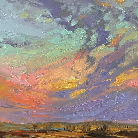 Chris Long Paintings, Art Inspired By Nature, Cool Landscape Paintings, Painting Ideas Colorful, Abstract Sky Painting, Mountains Artwork, Oil Painting Scenery, Oil Painting Sky, Cloud Paintings