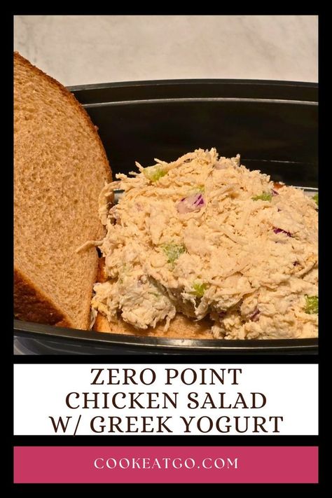 A black container with chicken salad on a piece of bread and the top piece of bread leaning up. Zero Point Chicken Salad, Zero Point Chicken, Crunchy Veggies, Yogurt Chicken Salad, Chicken Salad Wrap, Weight Watchers Chicken, Greek Yogurt Recipes, Weight Watchers Chicken Recipes, Quick Lunch