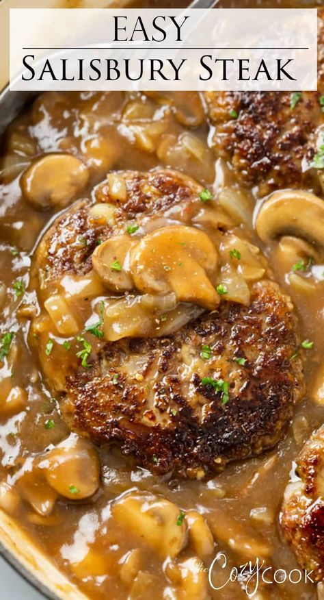 This Salisbury Steak Recipe is easy to make on the stove top with a delicious mushroom gravy that you can serve with mashed potatoes. Your family will love this classic comfort food! #groundbeef #budgetmealplanning #easydinnerideas #familydinner Salisbury Steak With Mushroom Gravy, Steak With Mushroom Gravy, Salisbury Steak Recipe, Steak Sandwiches, Resep Smoothie, Salisbury Steak Recipes, Easy Steak Recipes, With Mashed Potatoes, Easy Meatloaf