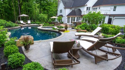 Cheap Inground Pool, Backyard Pool And Patio Ideas, Pool Deck Ideas Inground, Pond Swimming Pool, Patio Materials, Affordable Pool, Pool And Patio Ideas, Pond Swimming, Pool Patio Ideas