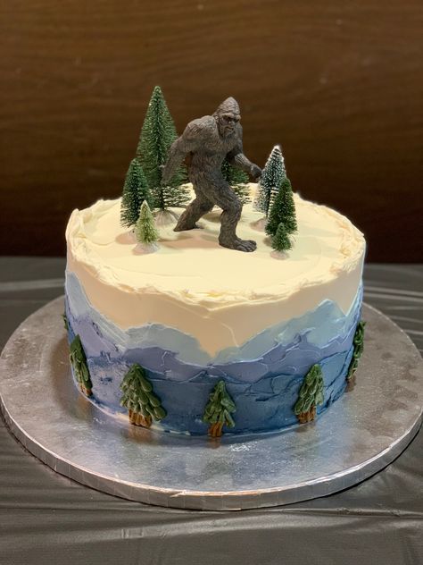 Sasquatch Cake, Bigfoot Cake, Bigfoot Birthday, Cake Tips, Mountains And Trees, Dessert Photography, Cake Stuff, Forest Cake, Camping Birthday