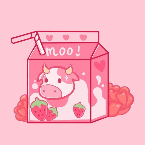 Strawberry Drawing, Pink Drawing, Kawaii Background, Iphone Wallpaper Kawaii, Cute App, Cute Food Drawings, Pastel Pink Aesthetic, Cute Doodles Drawings, Milk Carton