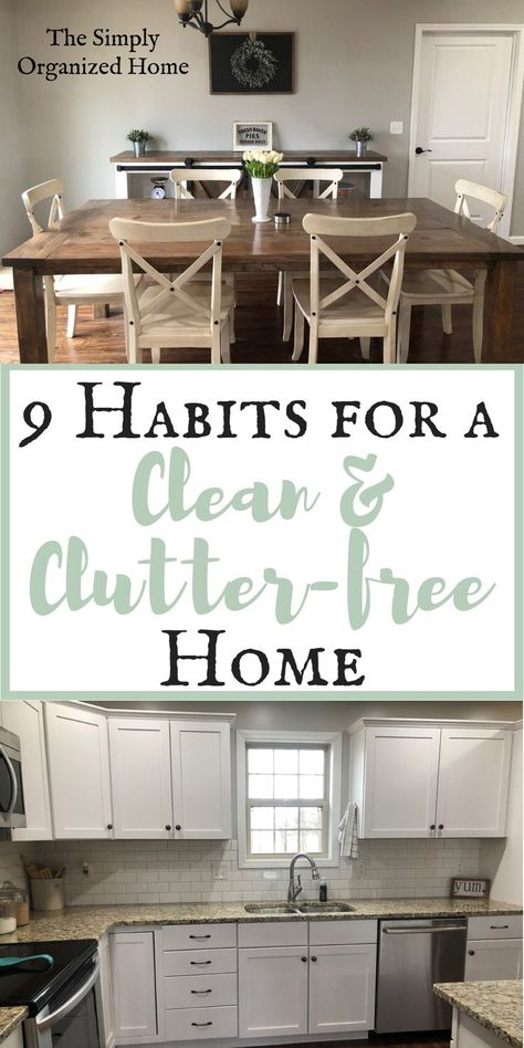 What's the secret to keeping a clean and clutter-free home? Well, the secret is there isn't one! It's being intentional every day. Cleaning up messes before they get out of hand, following through with routines, and putting a few simple systems into place will definitely help.  Check out these 9 habits you can implement in your own home to help keep it clean and clutter-free! Clean Hacks, Clean Clutter, Organisation Ideas, Cleaning Painted Walls, Messy House, Simply Home, Glass Cooktop, Clutter Free Home, Deep Cleaning Tips