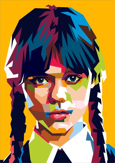 Vector Portrait Illustration, Today Is Friday, Wpap Art, Pop Art Colors, Pencil Portrait Drawing, Wednesday Adams, Easy Mandala Drawing, Fanart Illustration, Polygon Art