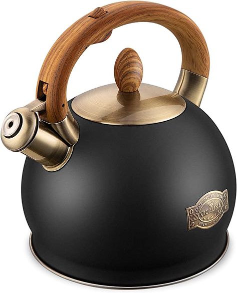 Amazon.com: VICALINA Tea Kettle & Tea Pot, Stainless Steel Tea Kettle for Stove top, 2.64 Quart Whistling Loud Tea Kettles (Polished Black): Home & Kitchen How To Whistle Loud, Stovetop Kettle, Whistling Tea Kettle, Tea Kettles, Copper Handles, Black Food, Healthy Water, Glass Tea Cups, Electric Stove