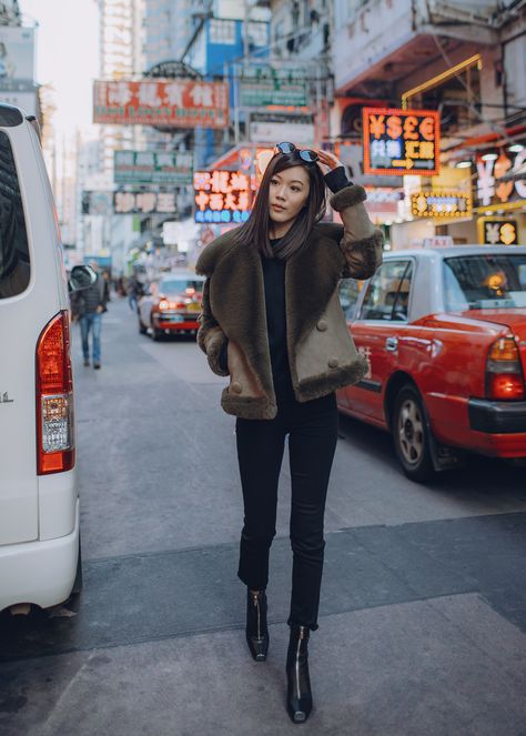 Hong Kong Must See Part II - http://tsangtastic.com | Instagram @tsangtastic  byTSANG shearling coat, Mong Kok Hong Kong, Khaki Shearling Coat Hong Kong Fashion Street, Hongkong Disneyland Outfit, Hongkong Outfit Travel, Disneyland Outfit Winter, Hongkong Outfit, Jenny Tsang, Hong Kong Fashion, Disneyland Outfits, Ootd Winter