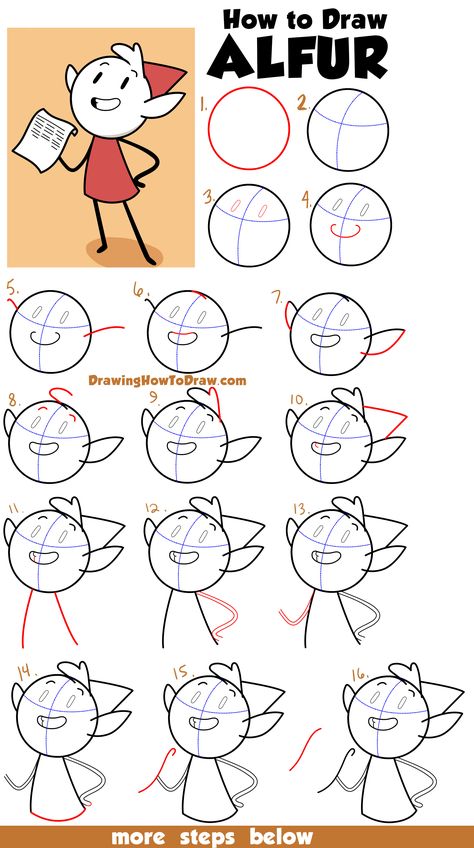 Learn How to Draw Alfur the Elf from Hilda Easy Step by Step Drawing Tutorial for Beginners   Kids Character Easy Drawings, Hilda Character Design, How To Draw Tutorials Step By Step, Hilda Drawing, Easy Character Design, Art Tutorials Drawing Step By Step, Hilda Cartoon, Hilda Art, Drawing Steps