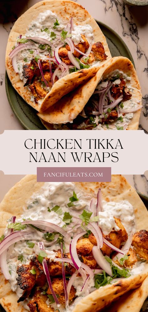 Chicken Tikka Naan Wraps. Naan Chicken, Naan Wraps, Indian Cucumber, Cucumber Yogurt Sauce, Marinated Chicken Thighs, Cucumber Yogurt, Yogurt Sauce, Chicken Skewers, Chicken Marinades